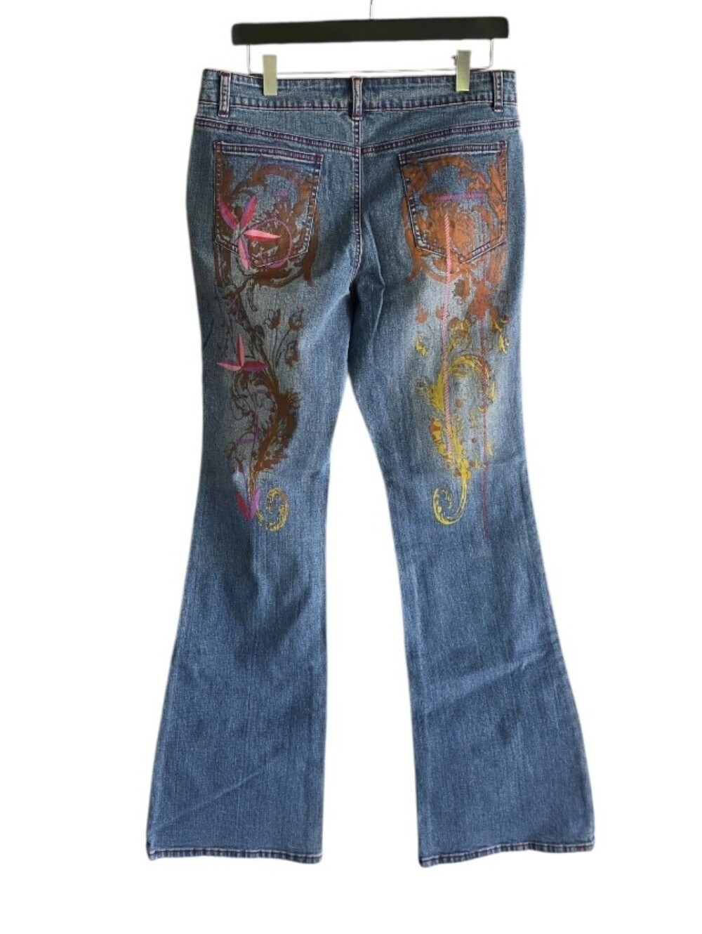 NWT Vintage Y2K Coolwear Jeans Painted Blue Flared Jeans Indie Sleeze Denim